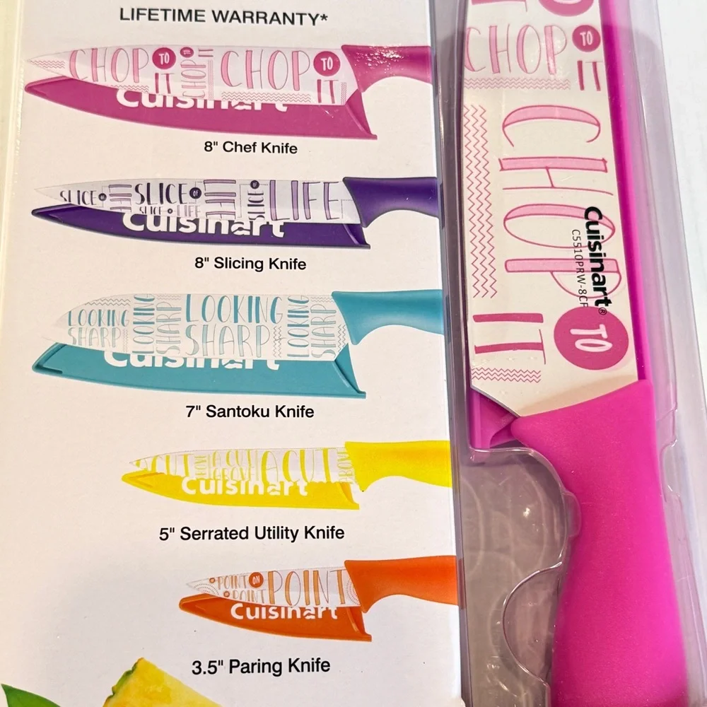 🆕 Cuisinart 10-Piece Colorful Typography Knife Set – Nonstick Blades – 🆕
